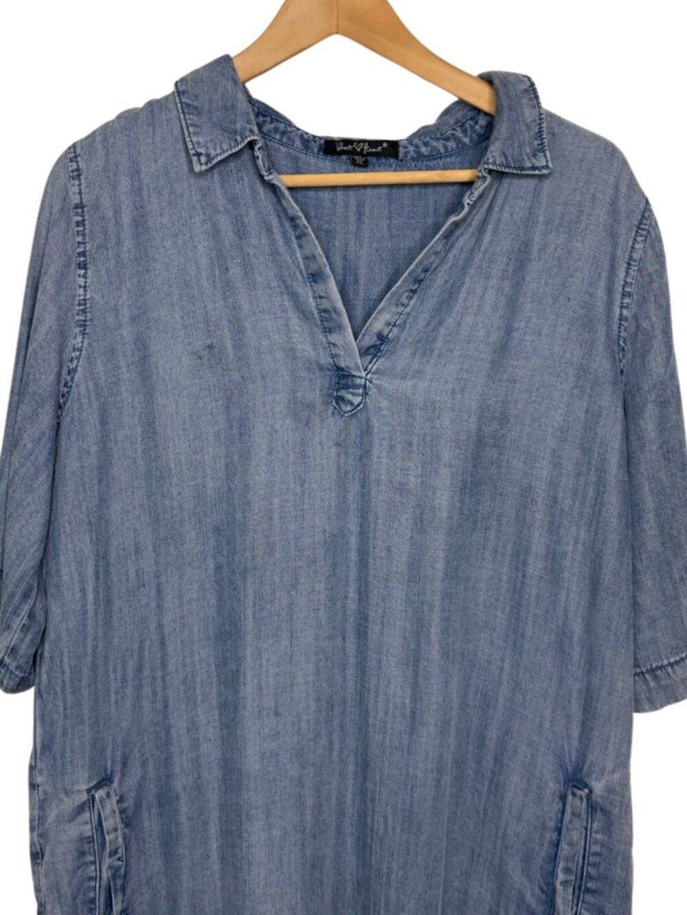 Velvet Heart Blue Tencel Chambray V-Neck Shift Dress with Pockets Size XL - Picture 2 of 10